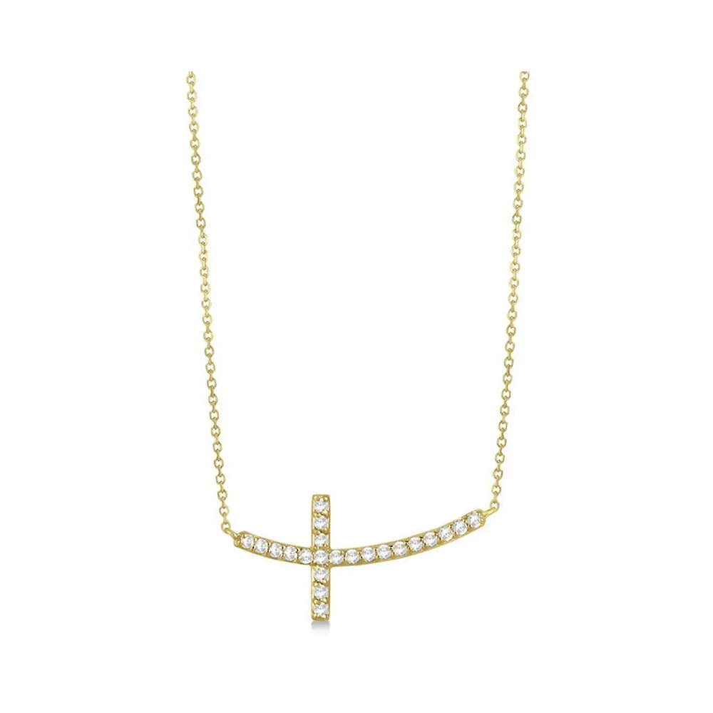 Gabriel Fashion 14K White Gold Sideways Curved Diamond Cross Necklace  NK4345W45JJ - Quest Jewelers
