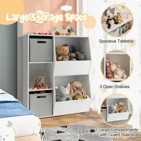 Kids Toy Storage Organizer 5 Cubbies Wooden Bookshelf Display Cabinet W/ Drawers