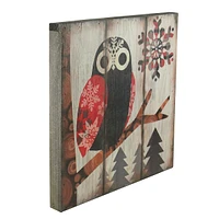 13.75" Alpine Chic Wide - Eyed Owl In Woods With Snowflakes Wall Art Plaque