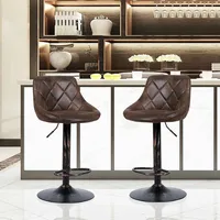 Set Of 2 Adjustable Bar Stools Swivel Bar Chairs Hot-stamping Cloth Retro Brown