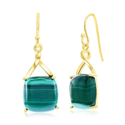 Sterling Silver Or Gold Plated Over Square Malachite Earrings