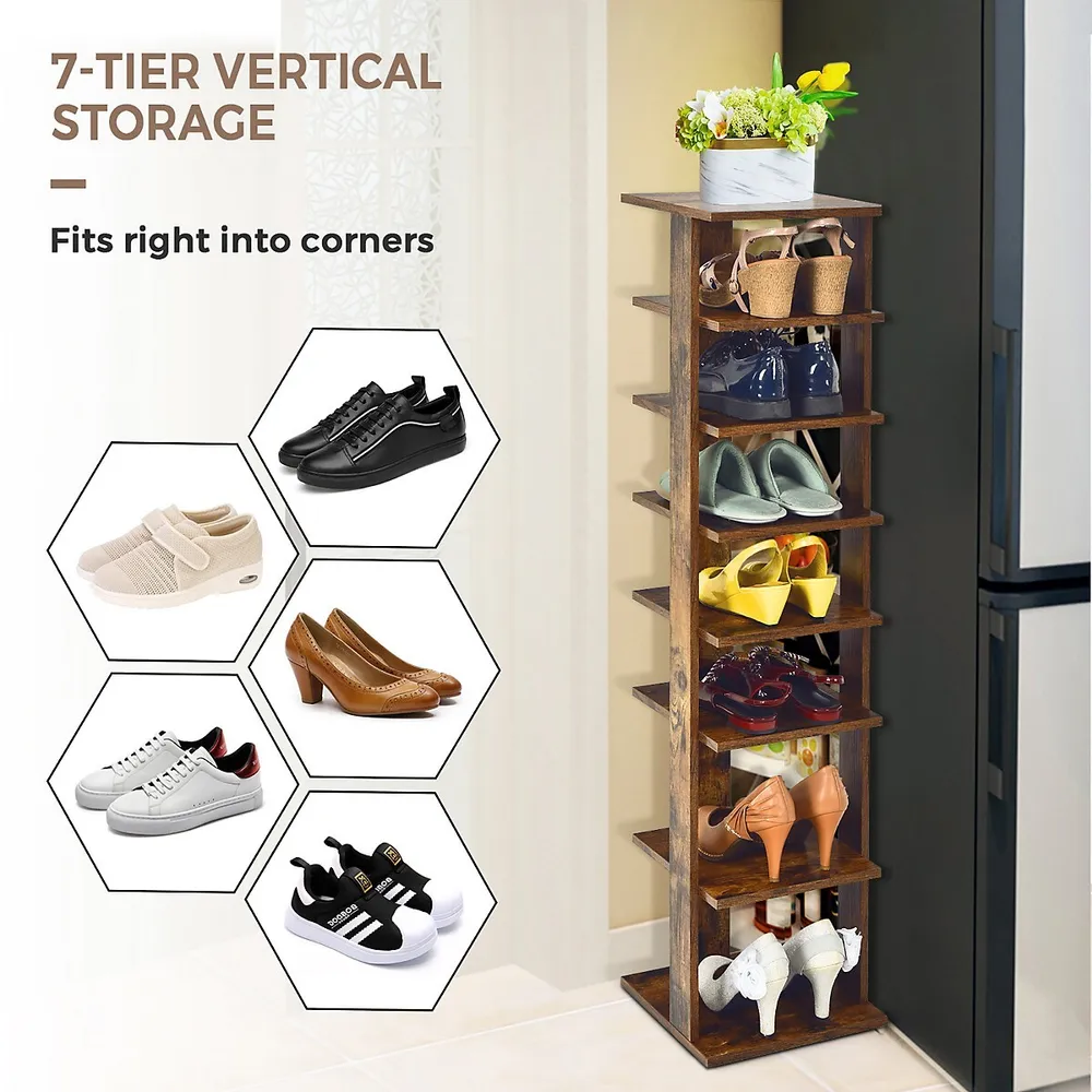Costway Wooden Shoes Storage Stand 7 Tiers Shoe Rack Organizer Multi-shoe  Rack Shoebox Black