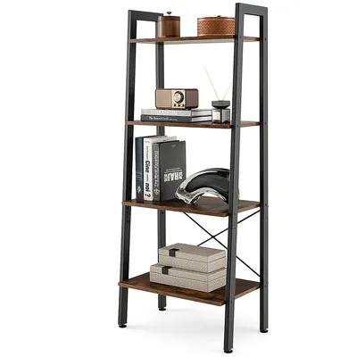 4-tier Ladder Shelf Ladder Bookcase Bookshelf Display Rack Plant Stand Natural