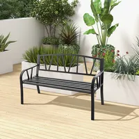Outdoor Patio Garden Bench Metal Frame With Ergonomic Armrest 660 Lbs Max Load