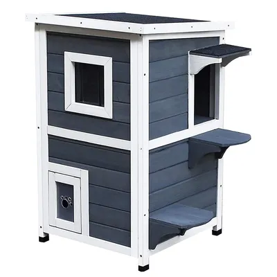 2 Story Outdoor Cat House With Windows, Openable Top