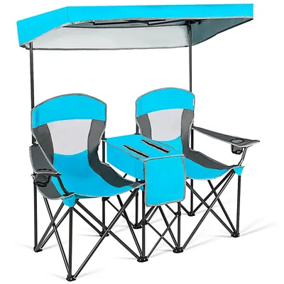Goplus Portable Folding Camping Canopy Chairs W/ Cup Holder Cooler Outdoor