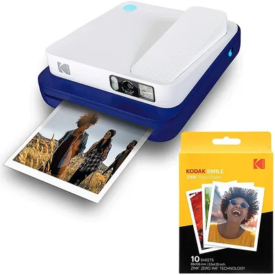 Smile Classic Digital Instant Camera With Bluetooth W/ 10 Pack Of 3.5x4.25 Inch Premium Zink Print Photo Paper.
