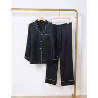 Pure Silk Unisex Long Sleeve Pajama Set Black