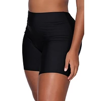 Women's Black Bayside High-waist Streamlined Silhouette Bike Short Swimwear Bottom