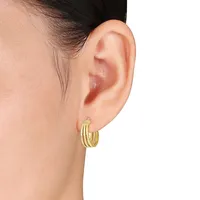 19mm Triple Row Textured Hoop Earrings In 14k Yellow Gold