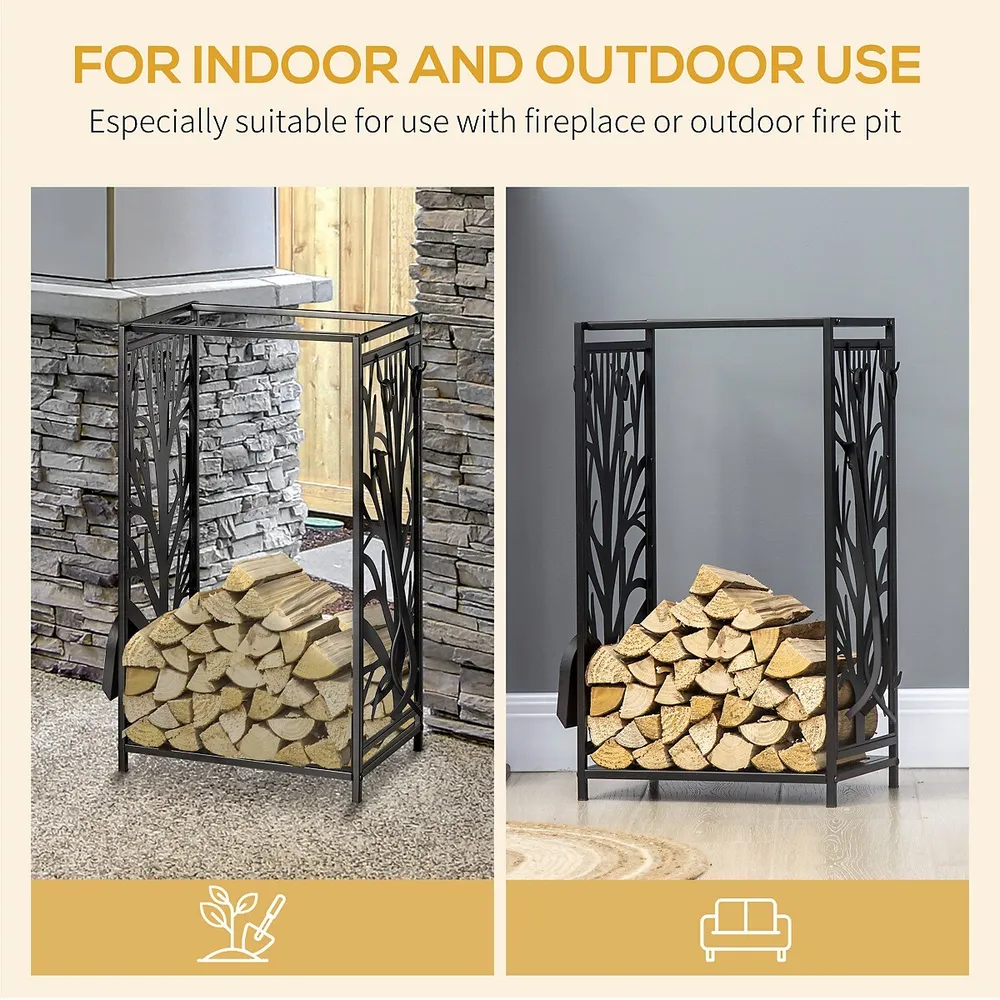 HOMCOM Outdoor Indoor Firewood Rack With 4 Tools, Log Holder, Black |  Yorkdale Mall