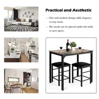 Costway 3 Pcs Counter Height Dining Set Faux Marble Table 2 Chairs Kitchen Bar Furniture