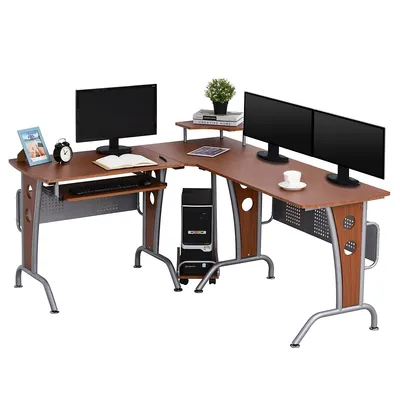 L-shaped Corner Desk With Elevated Shelf Black