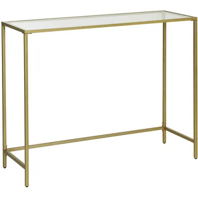 Modern Tempered Glass Console Table With Golden Metal Frame