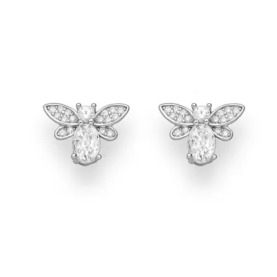 Sterling Silver Statement Bee Push Back Earrings Encrusted With Cz