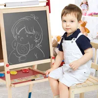 All-in-one Wooden Kid's Art Easel Height Adjustable Paper Roll