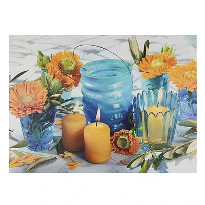 15.75" Led Flickering Candles And Flowers Glass Candles Canvas Wall Art