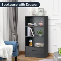 48" Tall 4-tier Storage Shelf Wood Bookcase W/drawer Home Organizer Display Rack