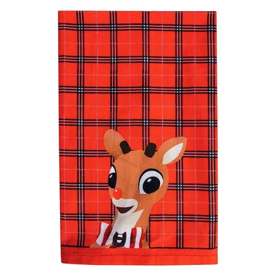 Rudolph The Red-nosed Reindeer Plaid Kitchen Dish Towel