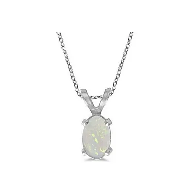Oval Opal Solitaire Pendant Necklace In 14k White Gold (0.27ct)