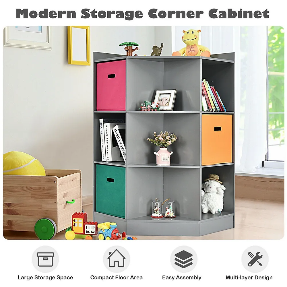 HOMCOM Kids Storage Cabinet 3 Shelves Anti-toppling Toy Organizer