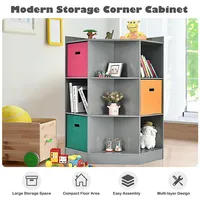 3-tier Kid Storage Shelf Cubes W/3 Baskets Corner Cabinet Organizer Gray