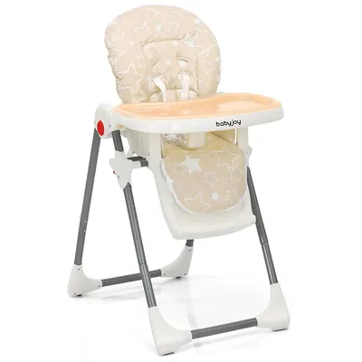 Babyjoy Folding Baby High Chair Dining W/ 6-level Height Adjustment Pinkbeigegray