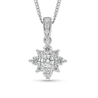 14k White Gold Cluster Diamond Pendant With Chain