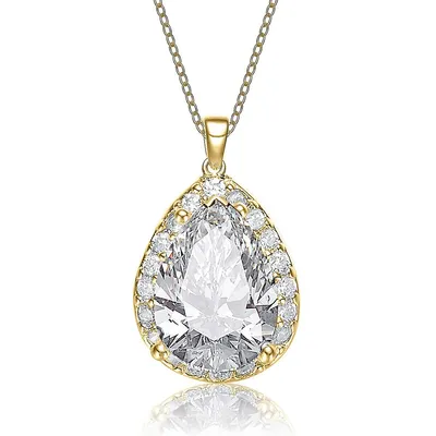 Pear Shaped Pendant Necklace With Colored Cubic Zirconia
