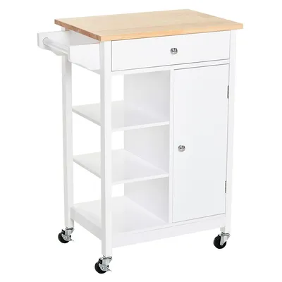 Rubber Wood Top Kitchen Cart With With Cabinet