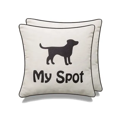 Home And Dog Throw Pillow, 10% Linen 90% Poly Twill - Pillow With Poly Insert - Size 18 X 18 Inches - My Spot - Color Black - With Piping - Set Of 2