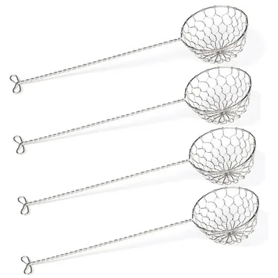 Set Of 4 Fondue Strainer, 2.5" X 8.5", Made Of Stainless Steel