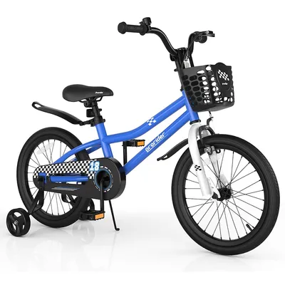 18" Kid's Bike With Removable Training Wheels & Basket For 4-8 Years Old