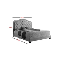 Modern Trends Helen Queen Size Platform Bed In Grey Velvet (No Box Spring Required)
