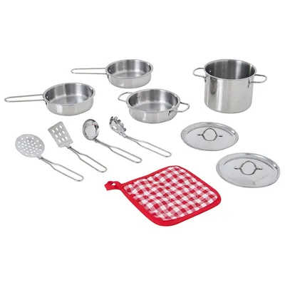 Teamson Kids Cooking Playset Accessory Set Steel 11 Pcs Kitchen Roleplay Silver