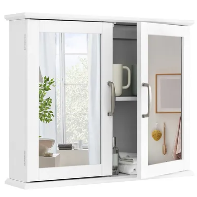 Bathroom Medicine Cabinet 2-tier Wall-mounted Mirror Storage Cabinet W/handles