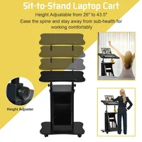 Sit-to-stand Laptop Desk Cart Rolling Mobile Height Adjustable W/ Storage Black
