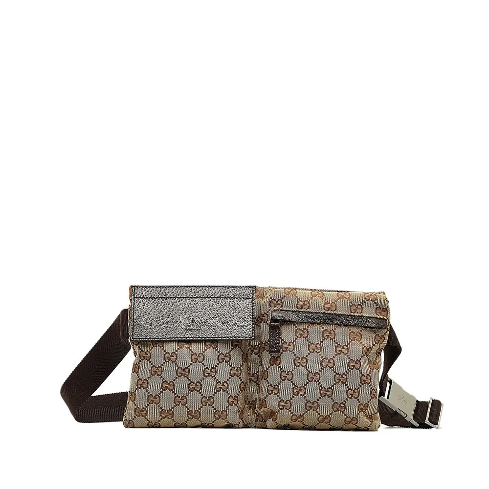 Gucci Pre-loved Gg Canvas Double Pocket Belt Bag