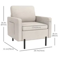 Fabric Accent Chair Armchair W/ Metal Leg Side Pocket