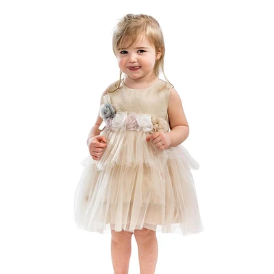 Frilly Ariana Girls Formal Dress - Elegant Shiny With Floral Ornaments