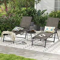 2 Piece Patio Folding Chaise Lounge Chairs With 6-level Backrest Reclining