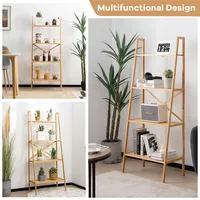 4-tier Bamboo Ladder Bookshelf 58'' Display Shelf Storage Rack Plant Flower Stand