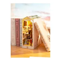 Diy Book Nook Kit Bookend Stand Bookshelf Miniature House Kit With Sensor Light 3d Wooden Puzzle Model Building Kit - Sunshine Town