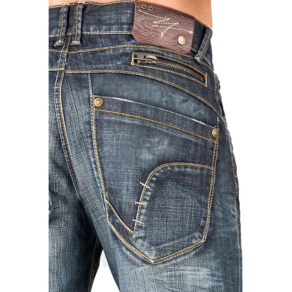 Men's Relaxed Bootcut Denim Distressed Jeans With Zipper Pocket