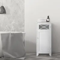 Teamson Home Floor Standing Bathroom Storage Cabinet Cross Molding 1 Door White
