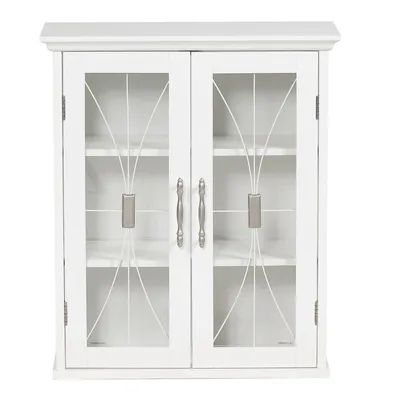 Teamson Home Wooden Bathroom Wall Mounted Storage Cabinet 2 Glass Doors White