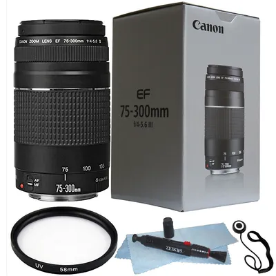 Ef 75-300mm F/4.0-5.6 Iii Lens + 58mm Uv Filter + Lens Cleaner + Lens Cap Holder