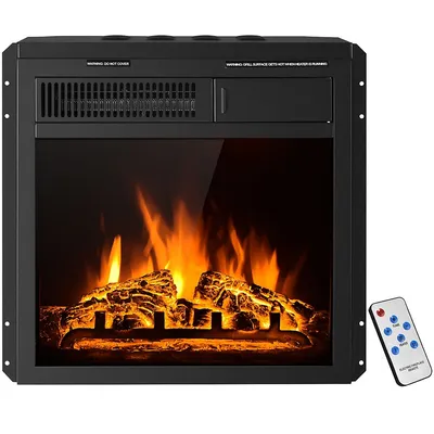 18'' Electric Fireplace Insert Freestanding & Recessed Heater Log Flame Remote