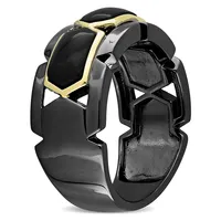 Men's Black Onyx Station Ring 2-tone Sterling Silver With Yellow Gold Plating
