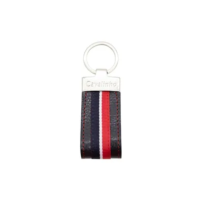 Keychain with Stripes - Leather and Canvas